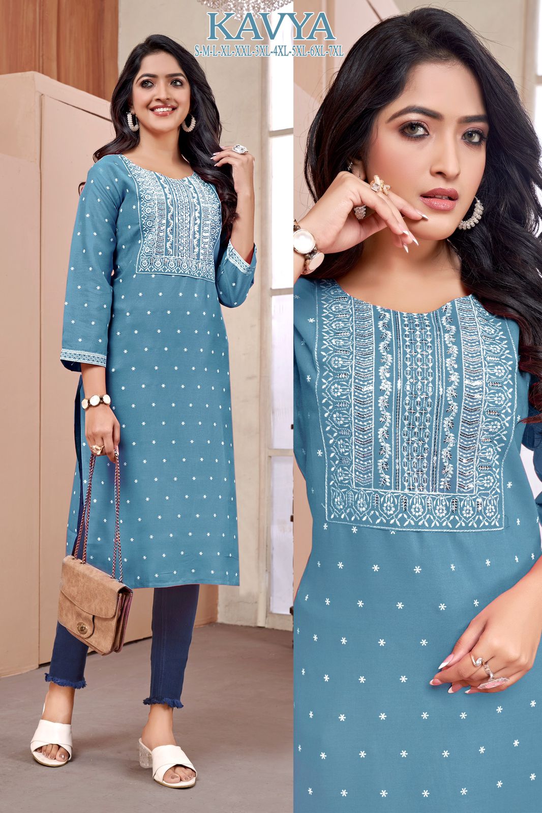 Kavya By Sangeet Rayon Printed Embroidery Kurtis Wholesale Shop In Surat